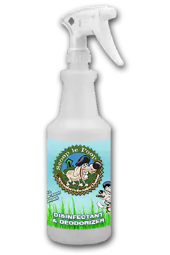 Scoop le Poop's disinfectant and deodorizer spray bottle.