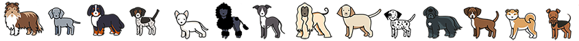 a graphic of various cartoon dog breeds added to areas of the website for a visual accent
